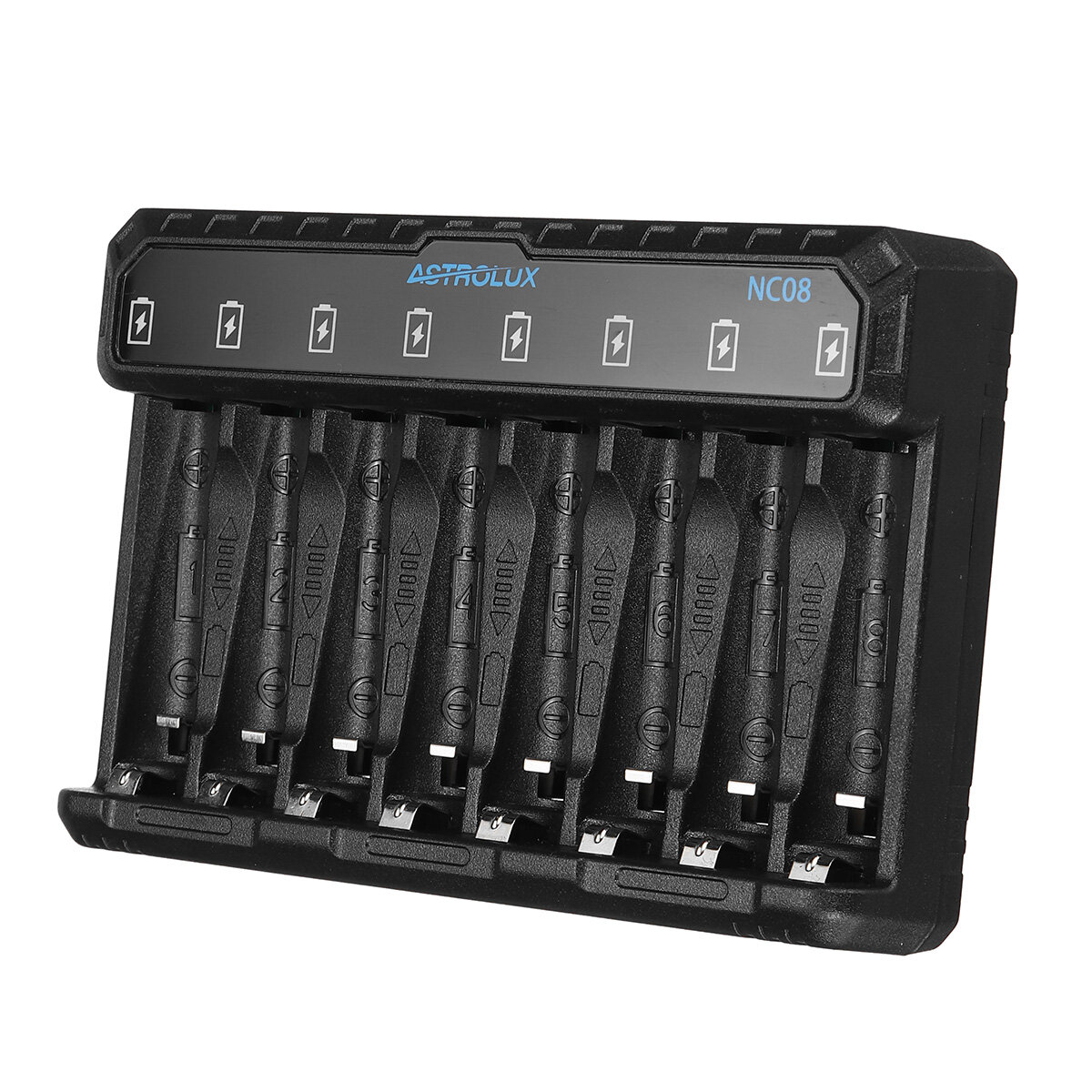 Astrolux? NC08 8 Slot Ni-MH/Ni-Cd/Li-ion AA AAA Battery Charger Type-C 2A Max Charging Speed Quick C