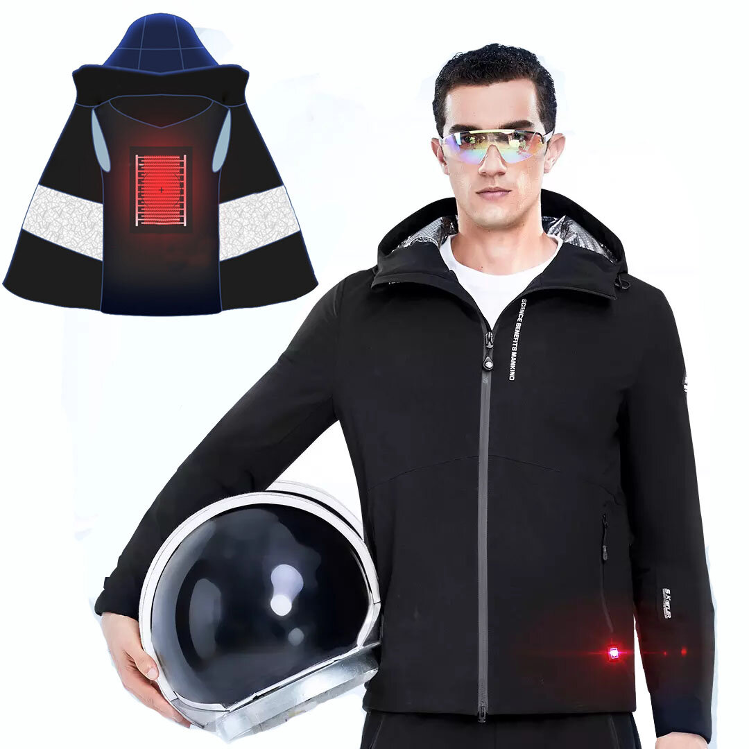 SUPLELD スマートヒーティングジャケット USB 充電式の電熱ジャケット、3段階の調節可能な冬用ヒーター、防風、防水コート。