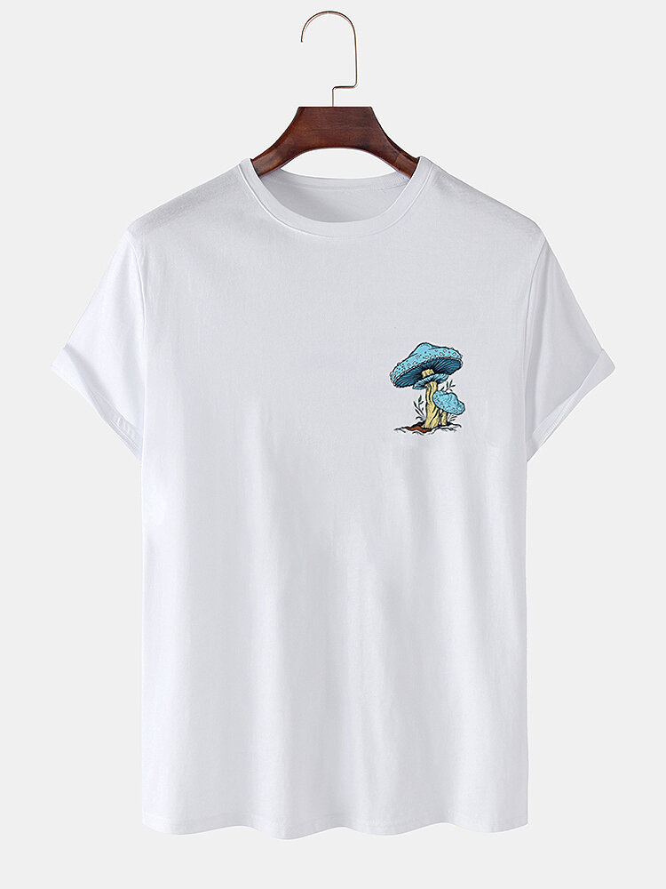 

Mens 100% Cotton Mushroom Pattern Plain Short Sleeve T-Shirt
