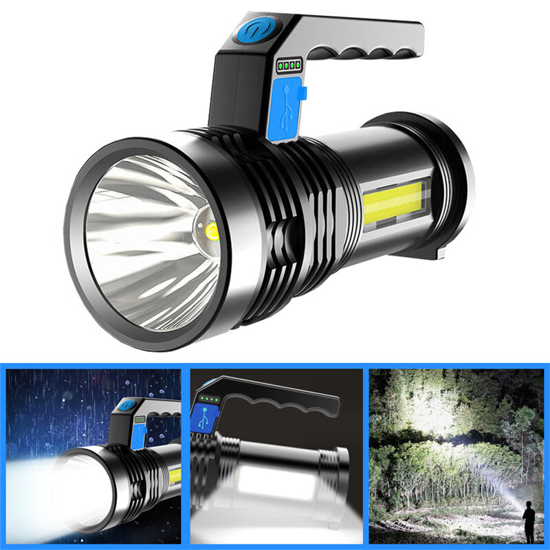 2PCS XANES? P500 Double Light 500m Long Range Strong Flashlight with COB Sidelight USB Rechargeable 