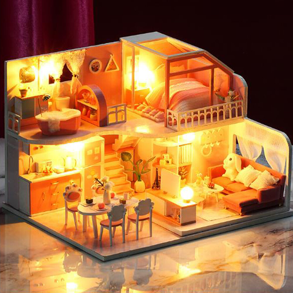

IIE CREATE K056 Half Summer Time Theme DIY Doll House Model Assembled Toys With Lights, Dust Cover, And Furniture