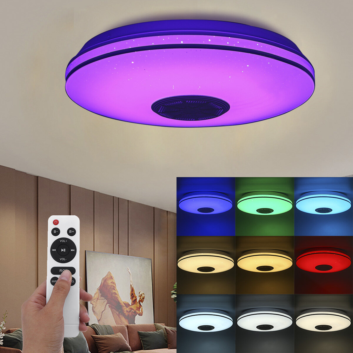 

Bluetooth WIFI LED Ceiling Light RGB Music Speeker Dimmable Lamp APP Remote