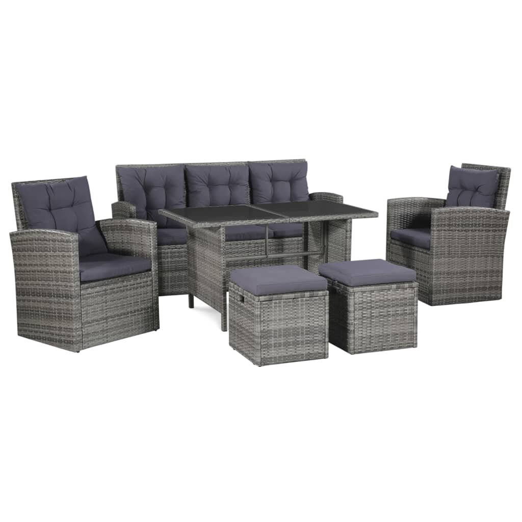 

6 Piece Garden Lounge Set with Cushions Poly Rattan Gray