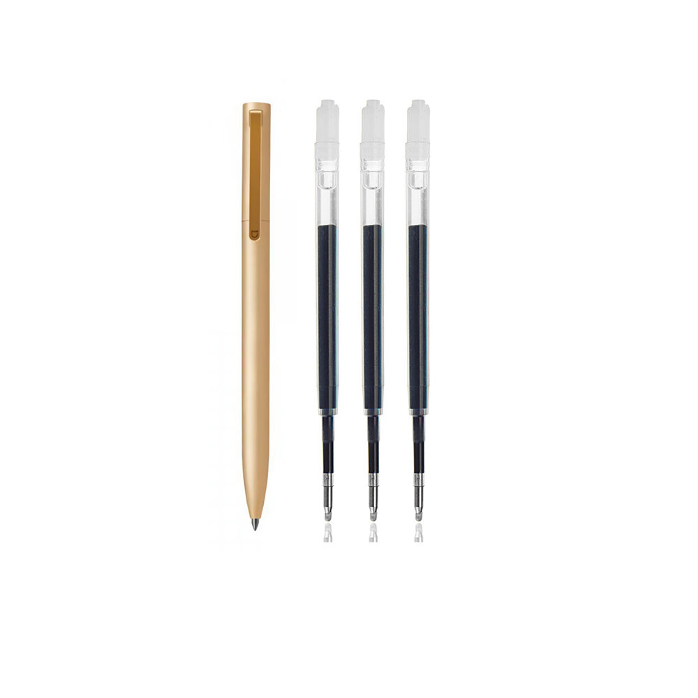 Original Xiaomi Mijia 0.5mm Writing Point Sign Pen Gold Mental Signing Pen with 3pcs Smooth 0.5mm Blue/Black Refills School Office Supplies