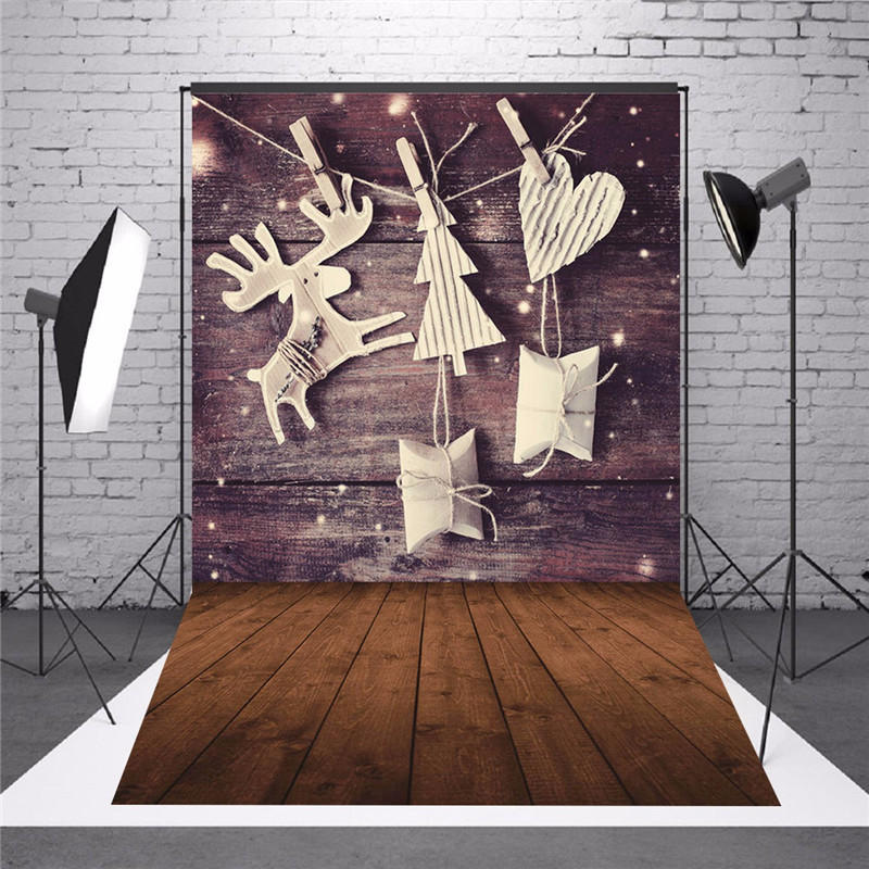5 x 7 FT kerst thema kerstcadeau elanden houten bord foto vinyl achtergrond