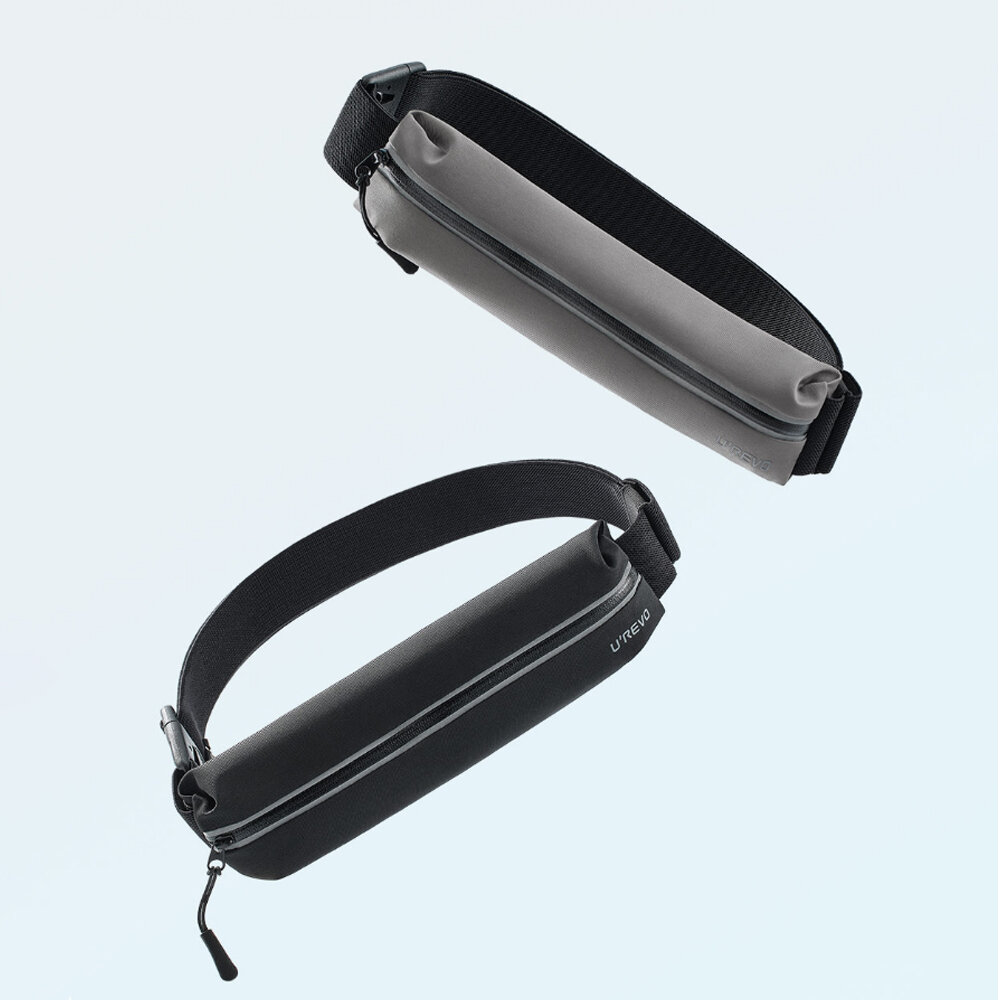 Bolsa de cintura esportiva UREVO para corrida com comprimento ajustável de 75 a 128 cm, refletiva, à prova d'água, com suporte para telefone e carteira