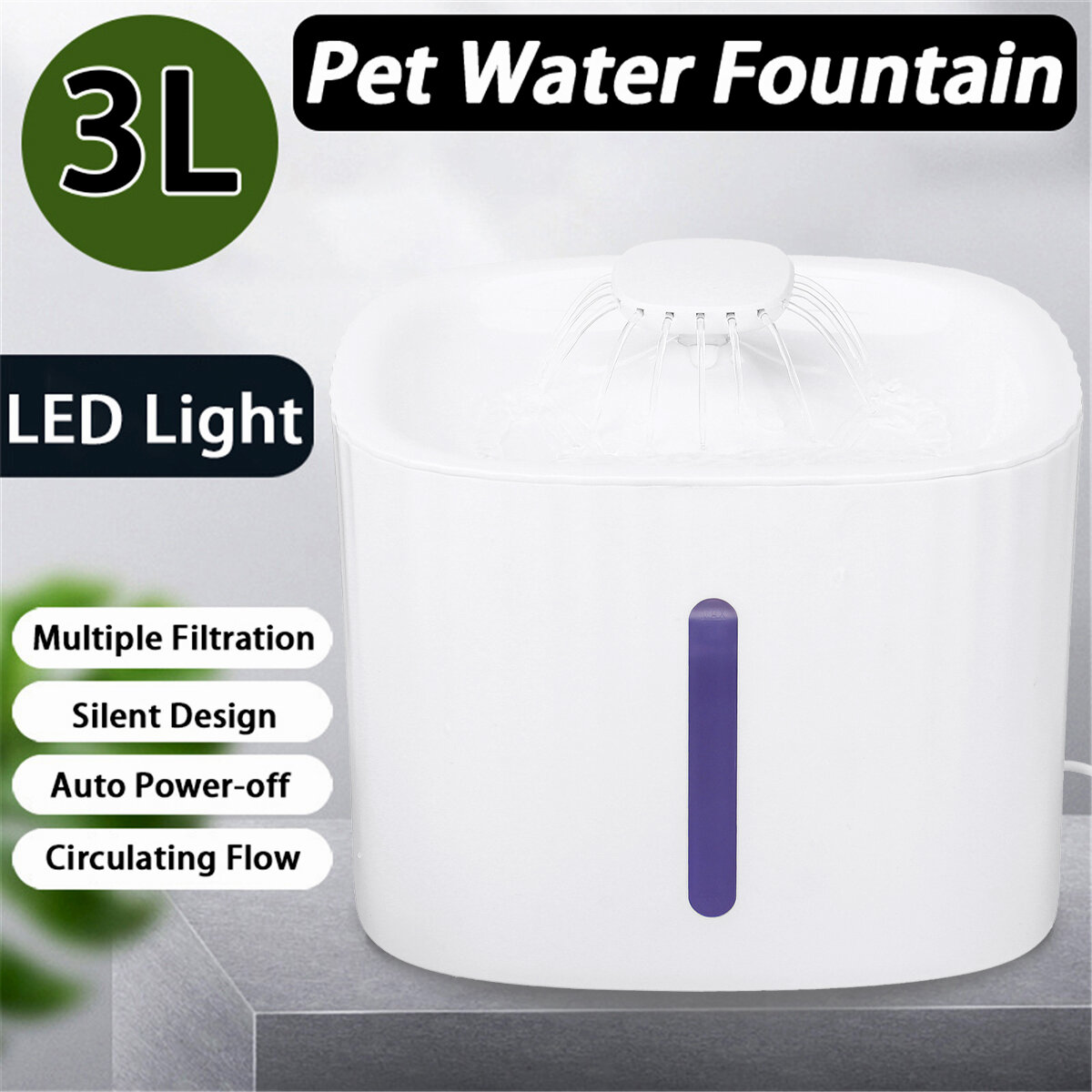 Bakeey 3L Pet Drinking Fountain LED Luminous Visual Automatic Drinking Fountain Water Circulation Dog Watering Machine C
