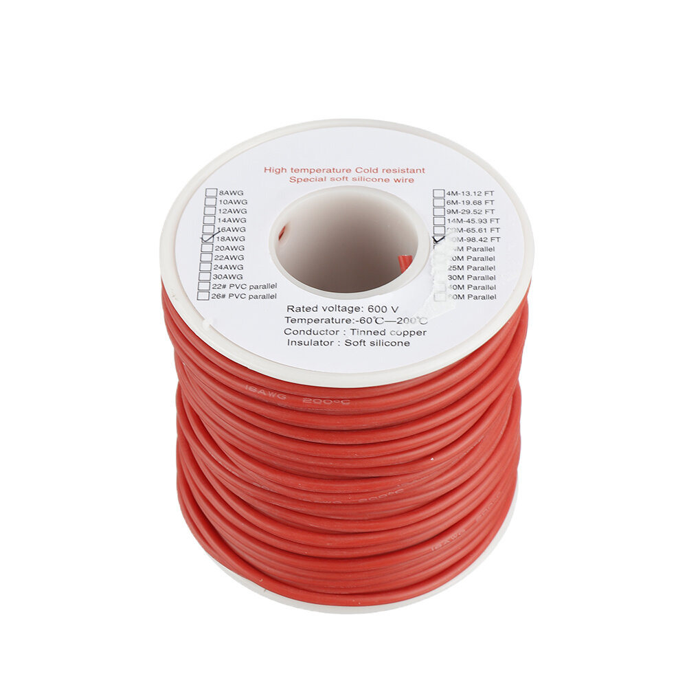 EUHOBBY 30m 18AWG Soft Silicone Line High Temperature Tinned Copper Wire Cable for RC Battery