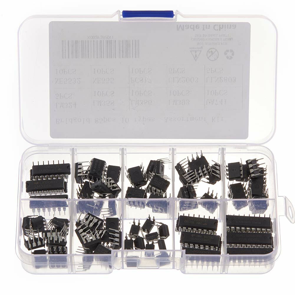 

85pcs 10 Types Integrated Circuit Chip IC Chips Assortment Kit OPAMP Single Precision Timer PWM Including LM324 LM358 LM