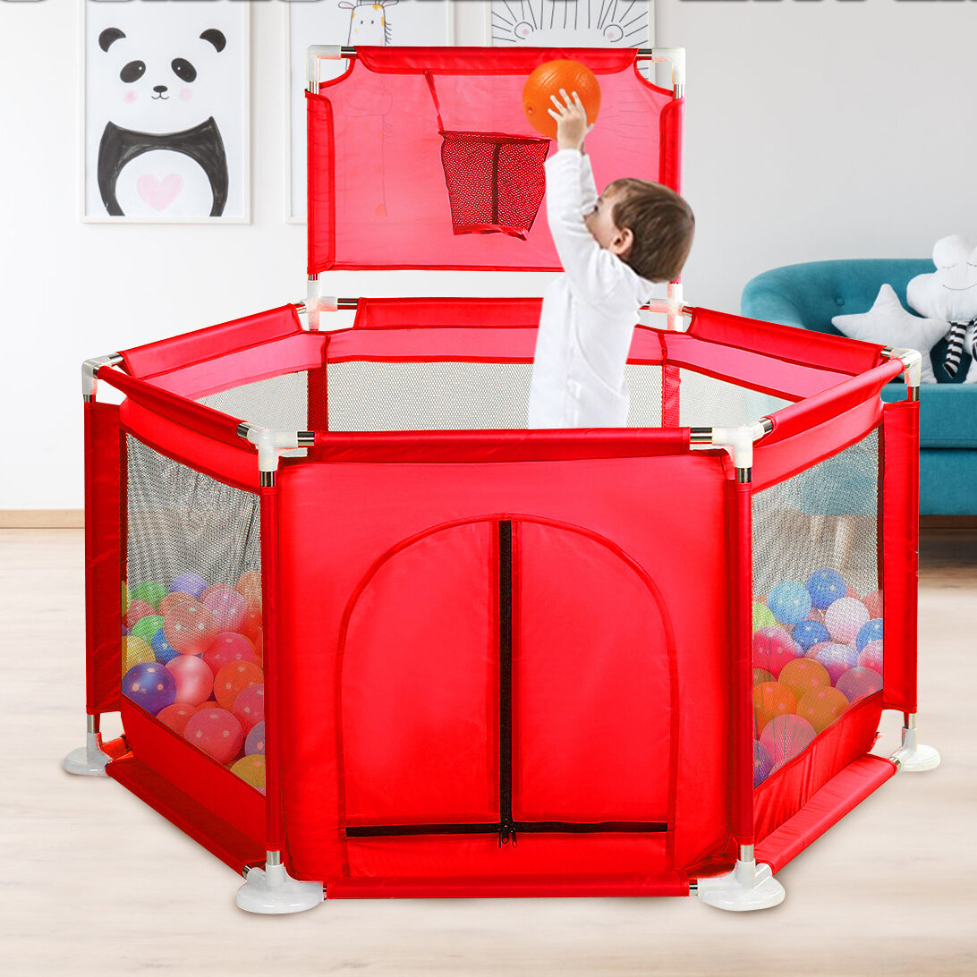2 in 1 6-Sided Baby Playpen with ball frame Toddler Children Play Yardsfor Children Under 36 Months Tent Basketball Cour