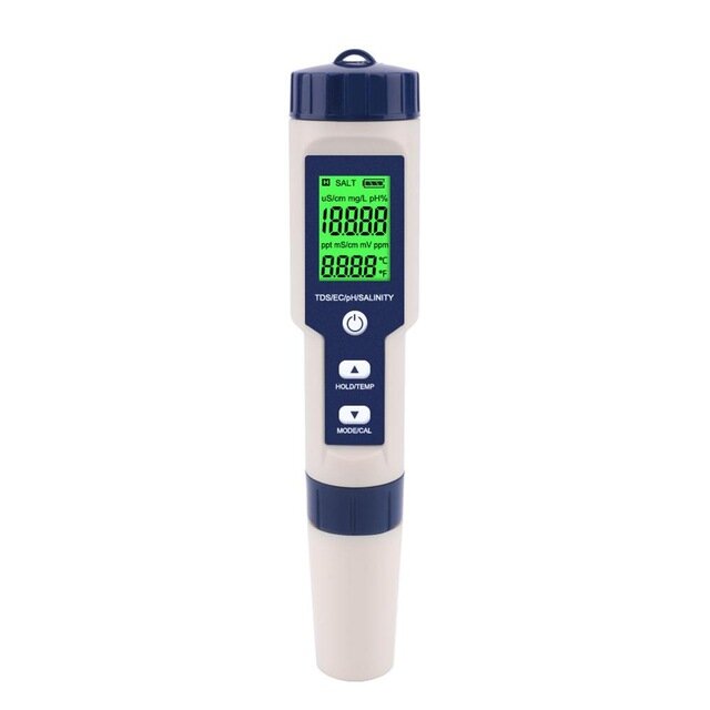 

EZ-9909A 5 in 1 TDS/EC/PH/Salinity/Temperature Meter Digital Water Quality Monitor Tester for Pools, Drinking Water, Aqu