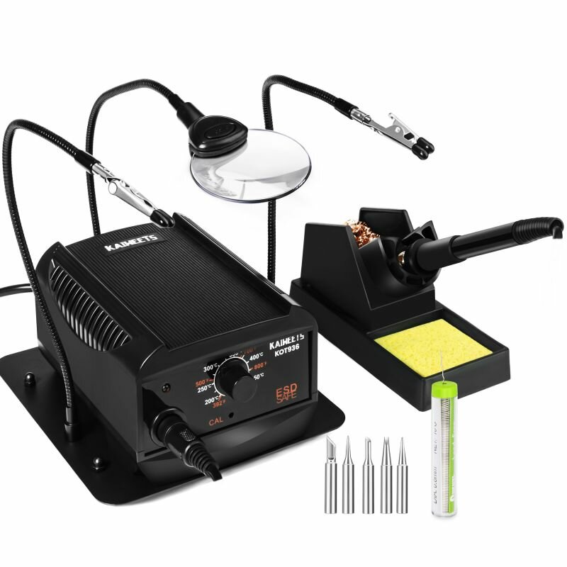 [EU Direct]KAIWEETS KOT936 Soldering Iron Station 60W Adjustable 200℃-480℃ ESD Safe Ceramic Core with Detachable Workben