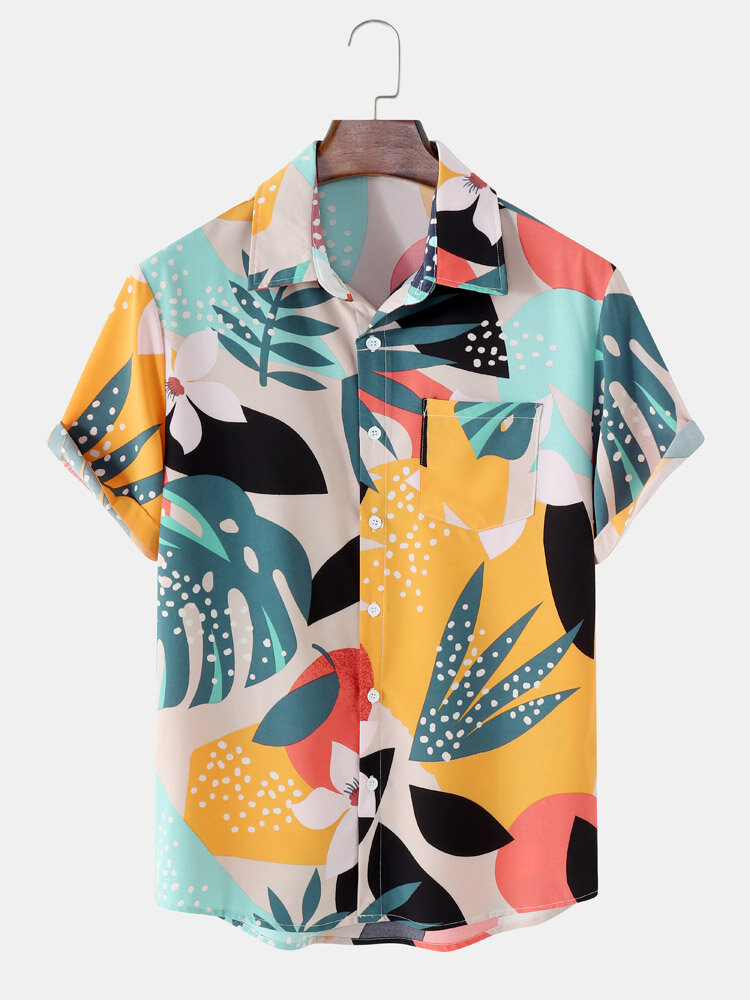 

Мужские рубашки с короткими рукавами и принтом Tropical Лист Color Block Print Vacation