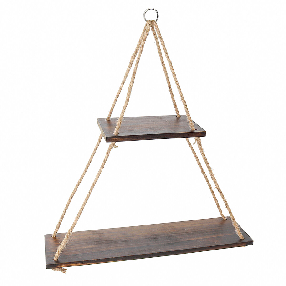 2 Layers Wooden Wall Floating Shelves Hanging Rope Swing Flower Pot Storage Rack Shelf Home Wall Dec