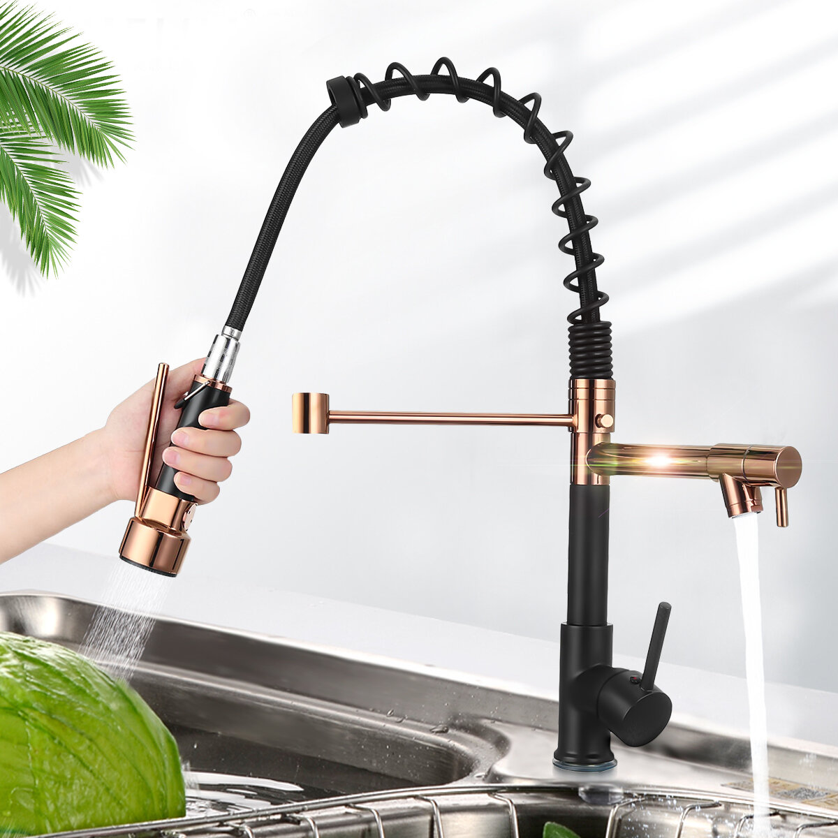 Modern Kitchen Sink Faucet Pull Out Spring Sprayer Tap Two Water Outlet Hot And Cold Mixed Tap