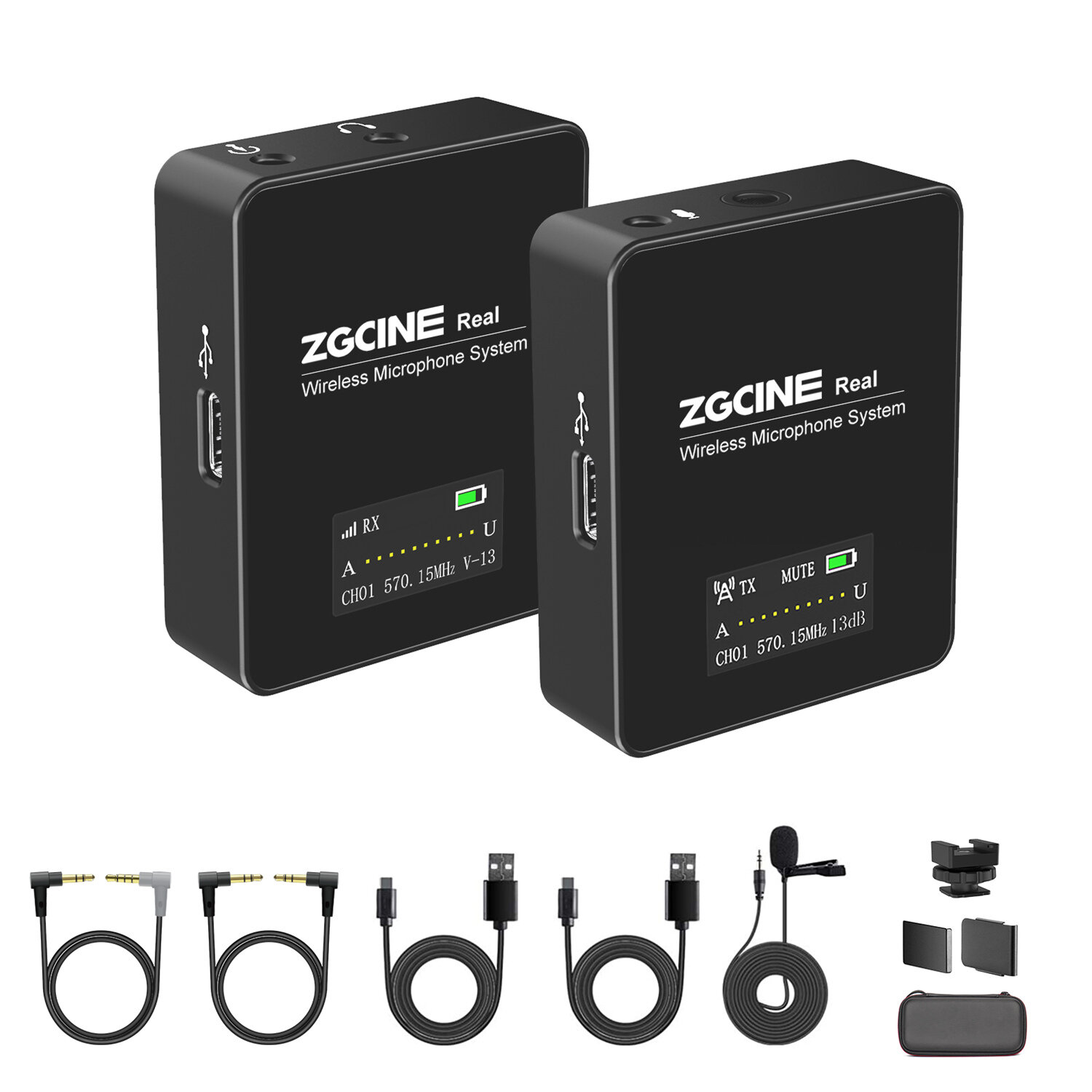 ZZGCINE GO 1V1 UHF Draadloos Lavalier-reversmicrofoonsysteem met zender en ontvanger voor smartphone
