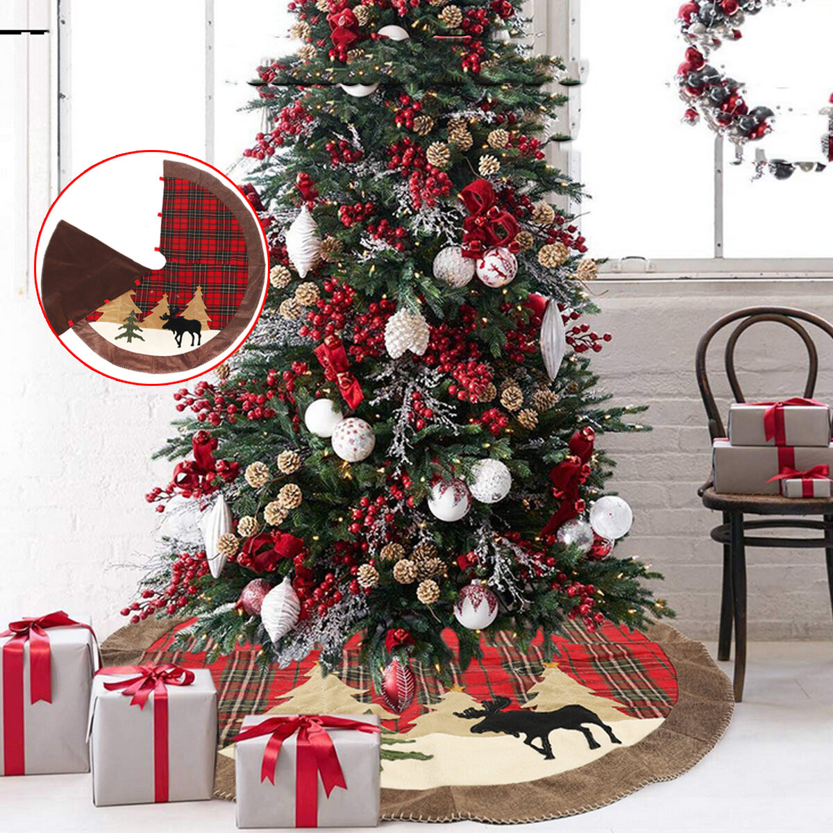 

2020 Christmas Decor 105cm David's Deer Christmas Tree Skirt Aprons New Year Xmas Tree Carpet Foot Cover for Home Decora