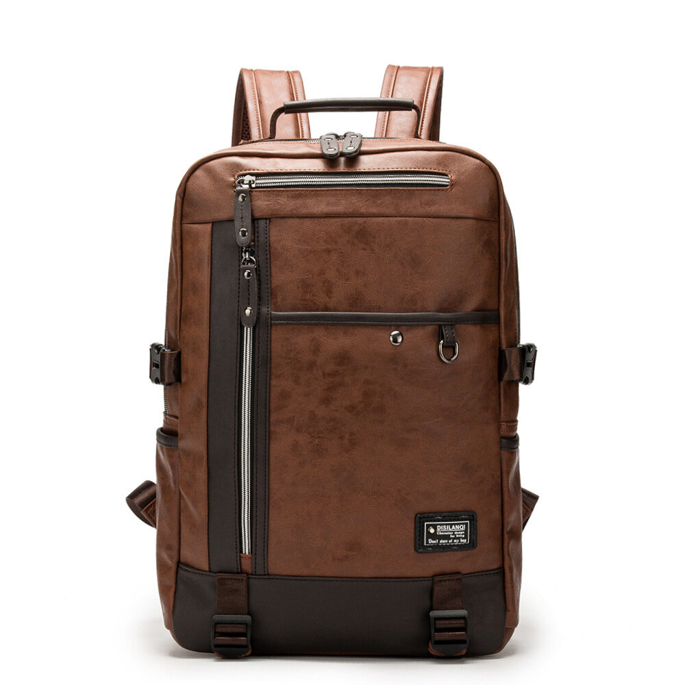 Men Faux Leather Large Capacity 16 Inch Laptop Bag School Bag Travel Backpack