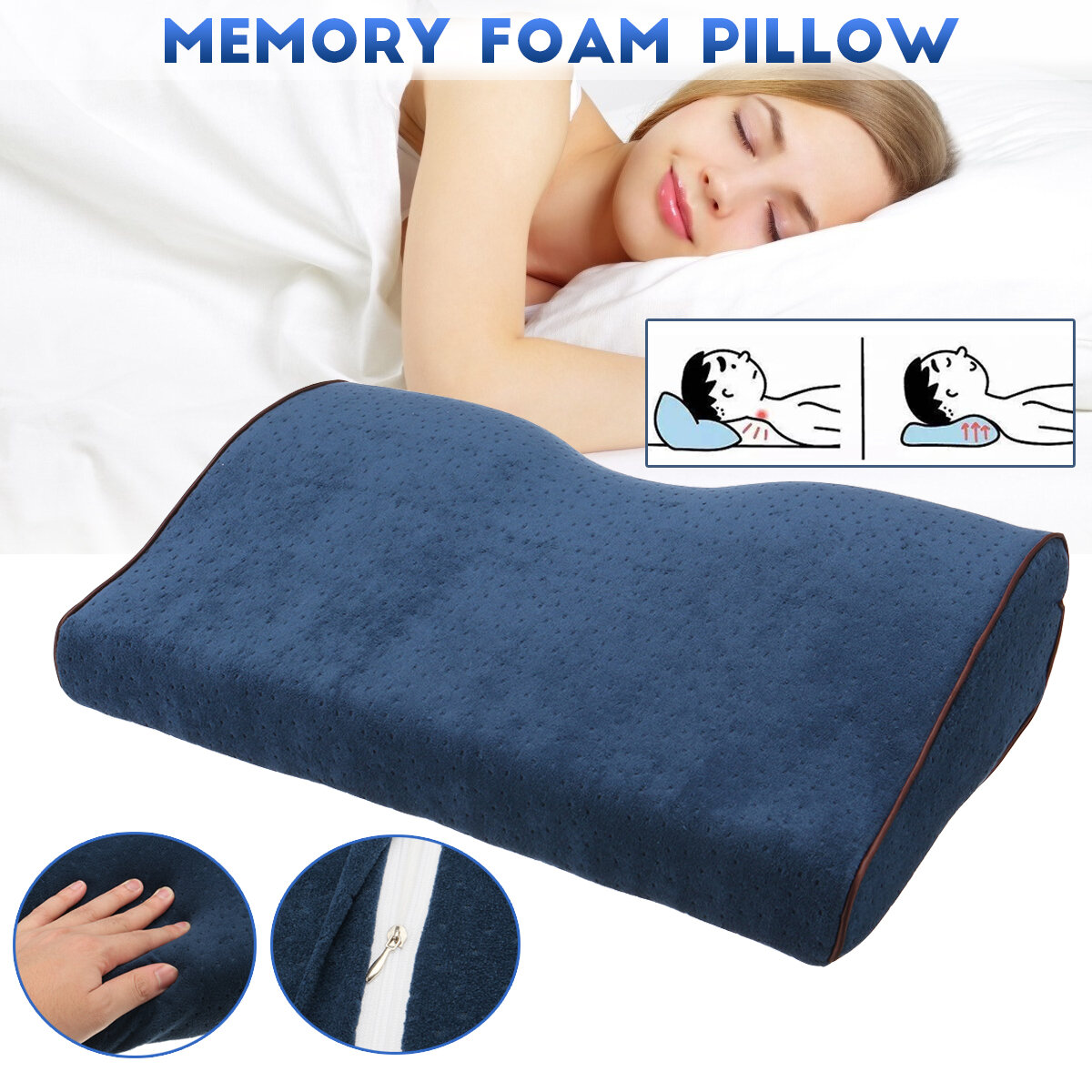 50*30*10cm Memory Foam Pillow for Neck Pain Relief Ergonomic Bed Pillow with Washable Anti-Pilling Pillowcase