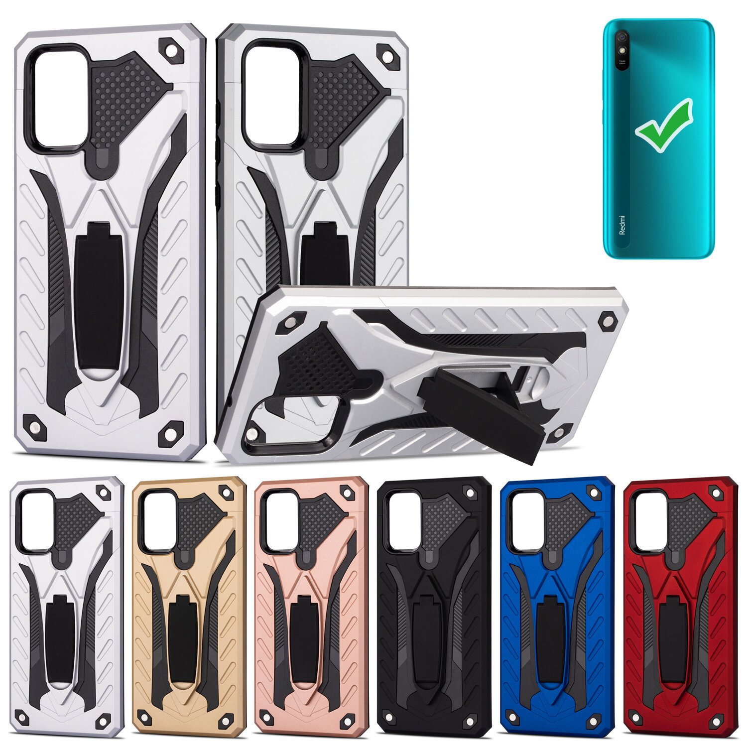 Bakeey for Xiaomi Redmi 9A Case Armor Shockproof Anti-Fingerprint with Ring Bracket Stand PC + TPU P