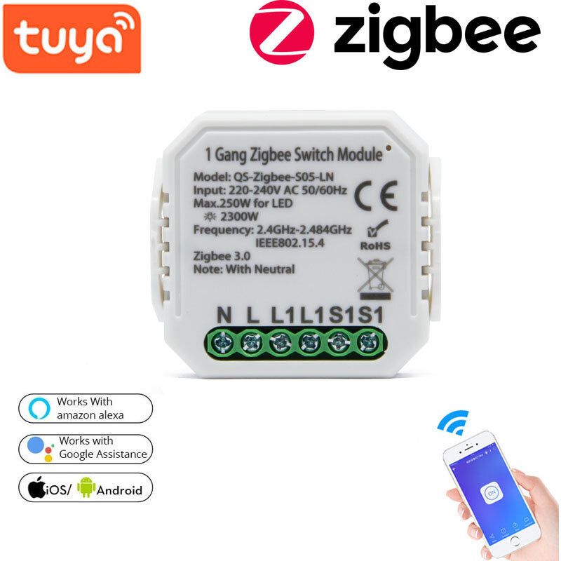 

220-240V Tuya Smart Solution ZB On-off Switch Модуль модификации умного дома Работа с Alexa Google