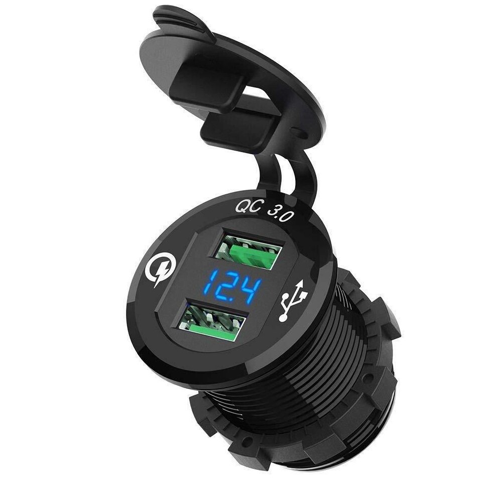 12V-24V QC3.0 Dual USB Quick Charger Socket For Automobile Car Boat Motorcycle Vehicle