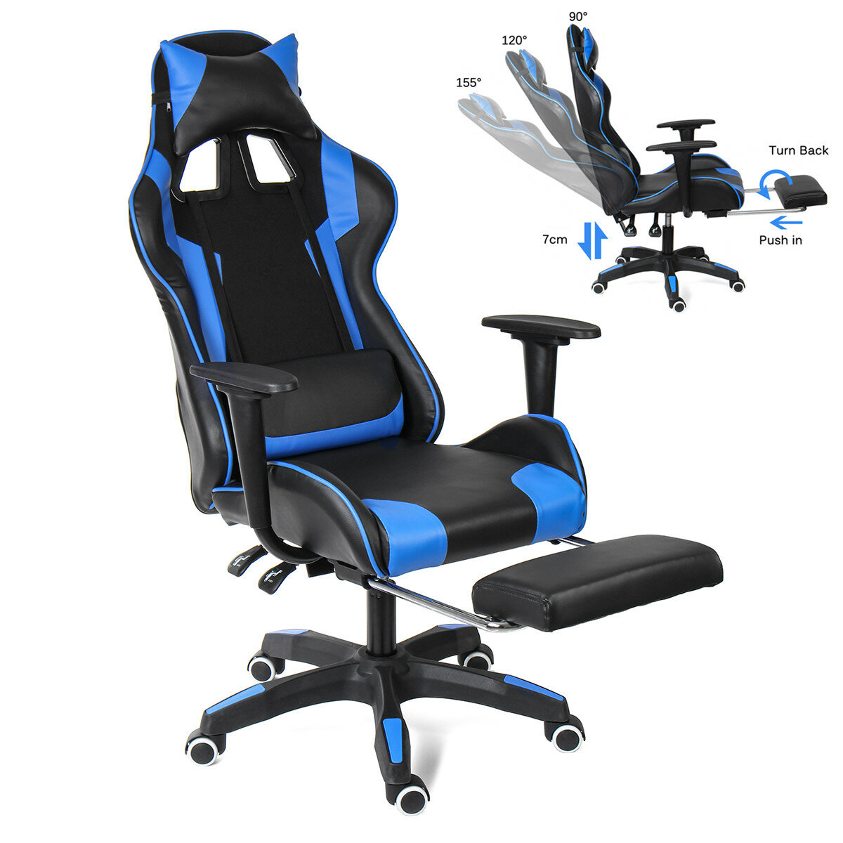 

Ergonomic High Back Racing Gaming Chair Recliner Computer Laptop Desk PU Leather Seat Office Chair with Footrest