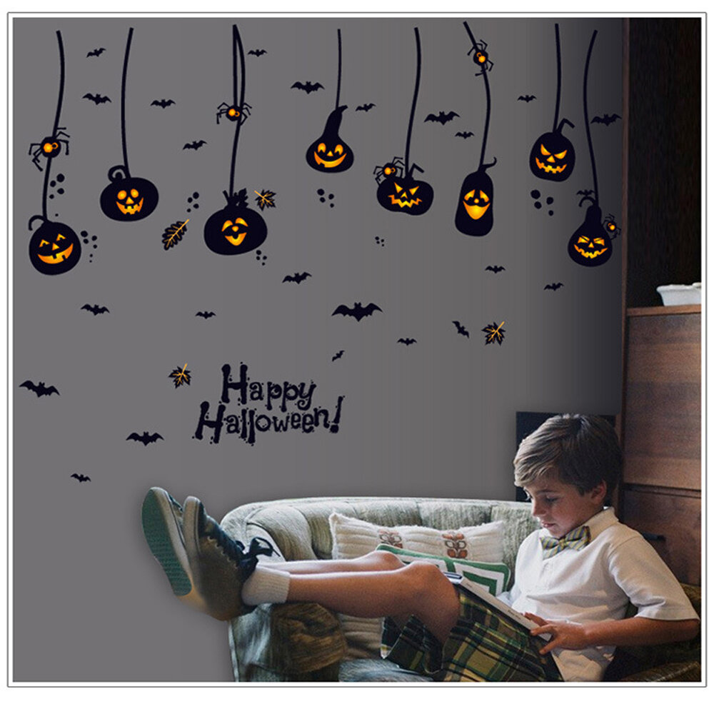 Halloween Waterdichte PVC Muurstickers Gothic Pompoen Lantaarn Heks Patroon DIY Home Nursery Kid Kam