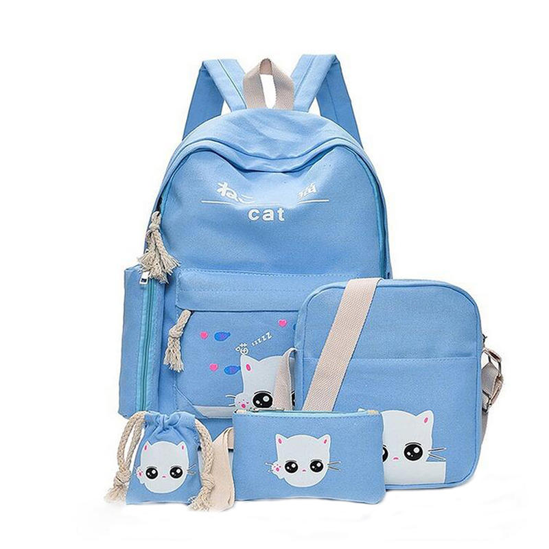 5 τεμ / σετ καμβά σακίδιο γάτας μεγάλης χωρητικότητας σχολικές τσάντες κάμπινγκ πολλαπλών χρήσεων τσάντα ταξιδιού