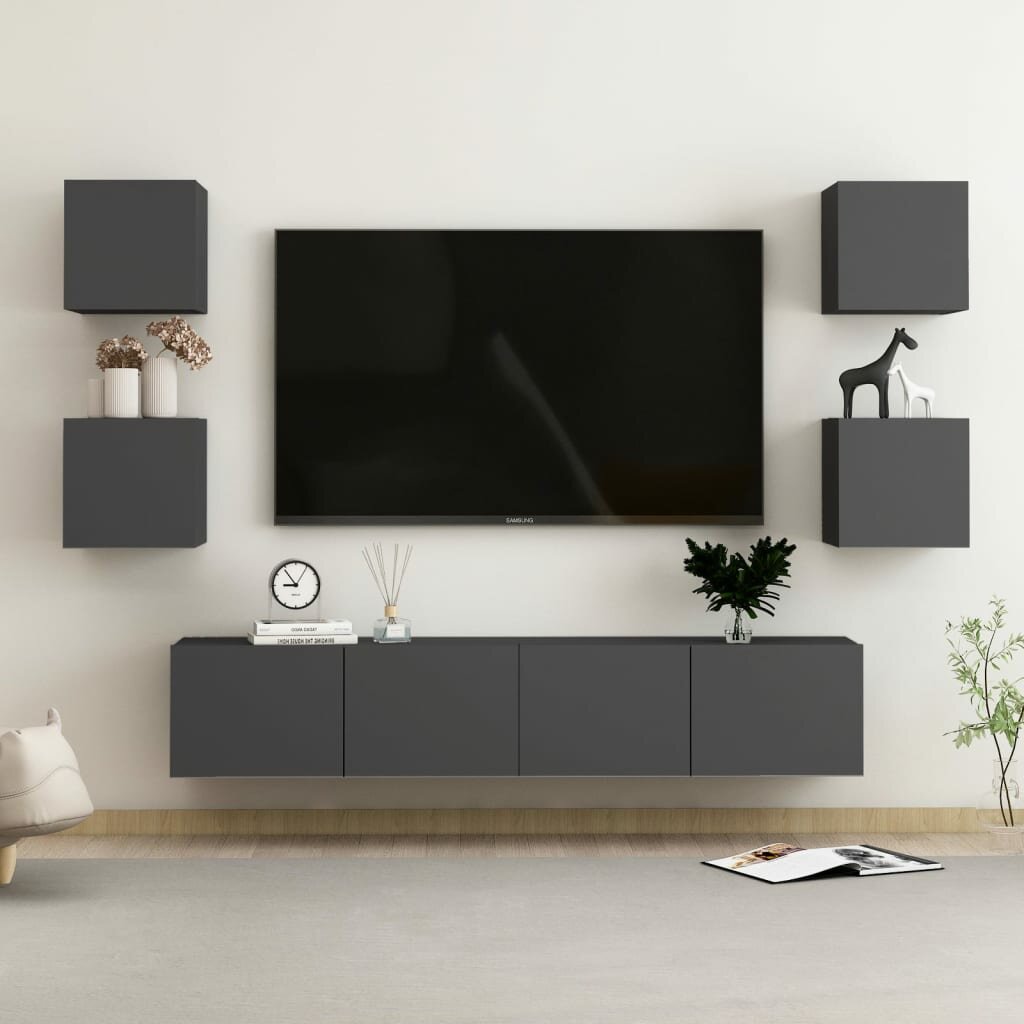 6 Piece TV Cabinet Set Gray Chipboard