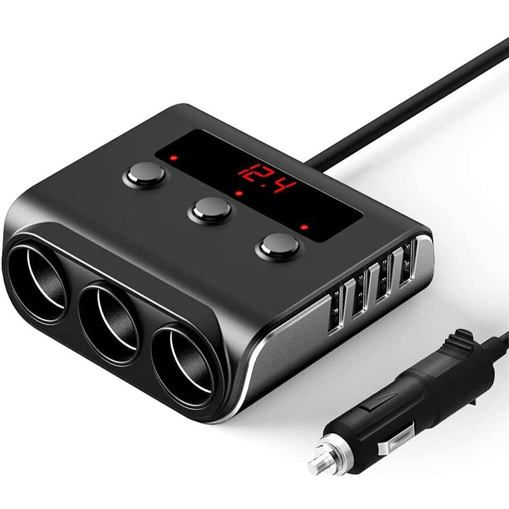 SLW004 100W 4 USB +3 Socket Car Charger Adapter QC3.0 Quick Charge with ON/OFF Switch LED Voltage Display 12V/24V Bus Tr