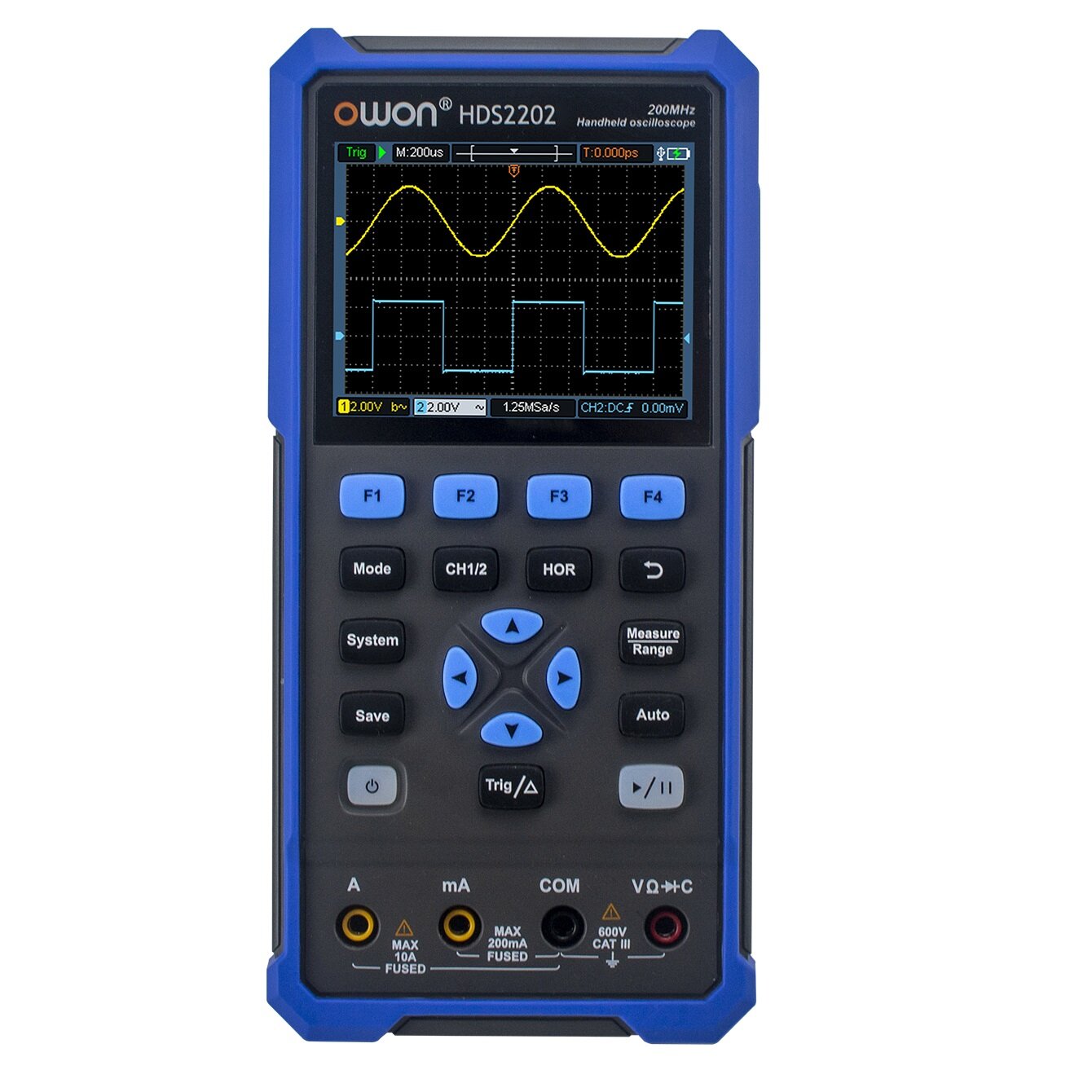 

OWON 2CH Handheld Oscilloscope 200MHz Bandwidth 20000 Counts Multimeter OSC + DMM + Waveform Generator 3 in 1 Suitable f