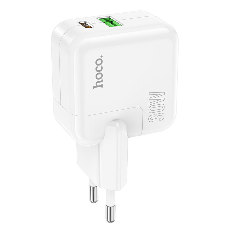 HOCO C111A Dual Port PD 30W QC3.0 Type-C + USB Fast Charging Wall Charger Adapter EU Plug for iPhone 12 13 14 Pro Max fo