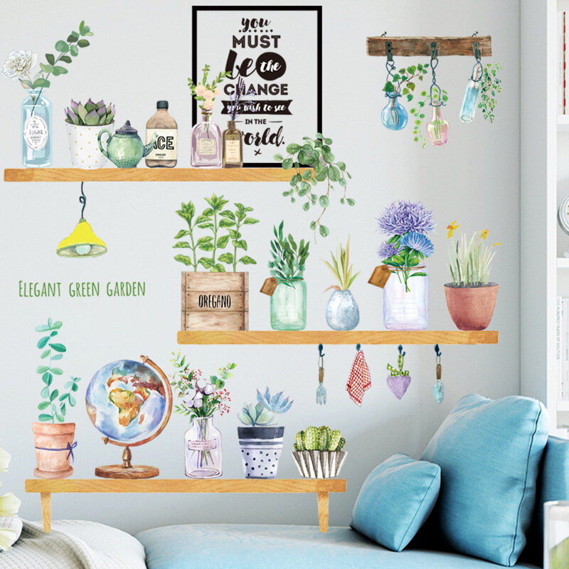 

DIY Green Leaves Shelf Flower Bonsai Removable Wall Stickers for Bedroom Living Room Balcony Glass Doors Windows