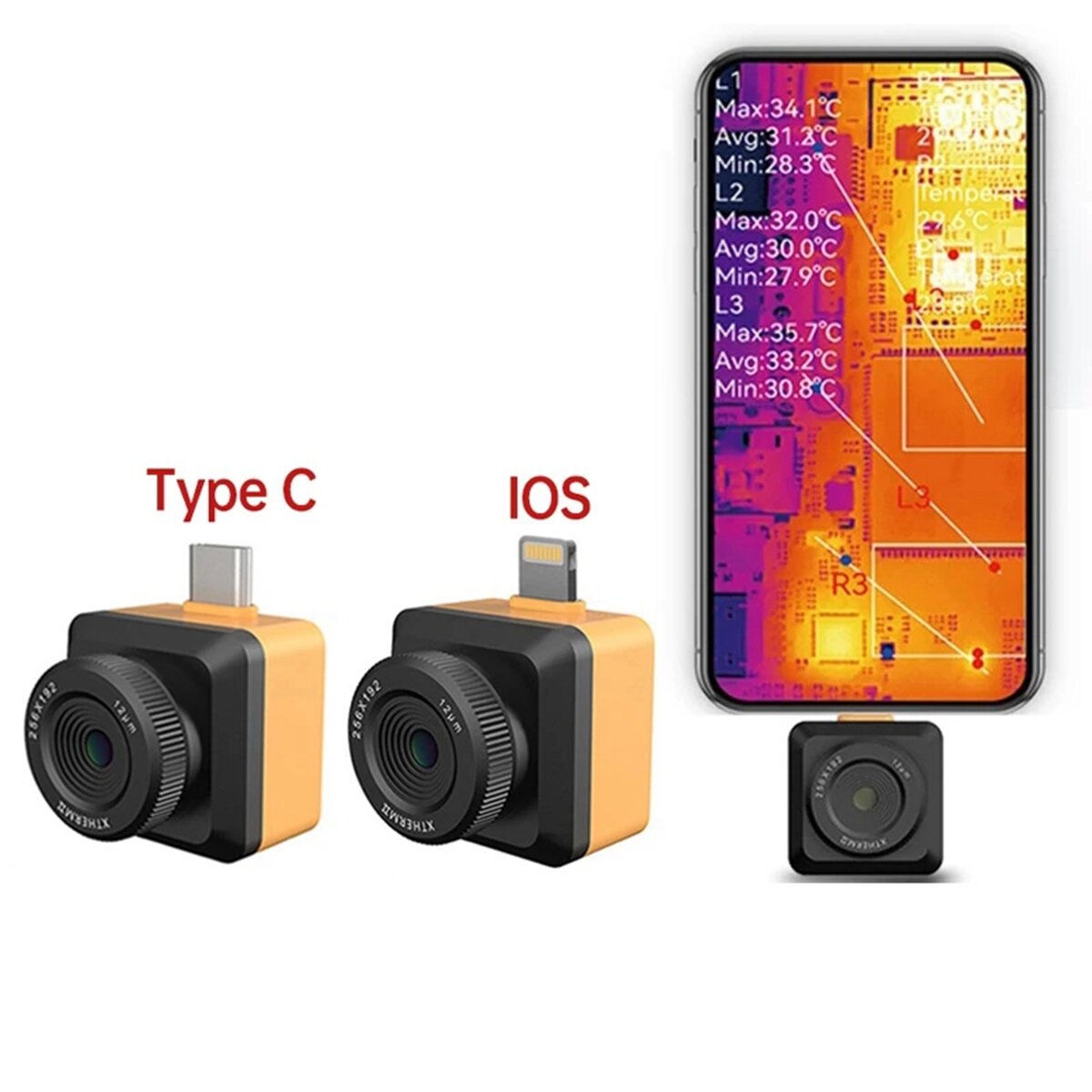 INFIRAY T2S+ Thermal Imaging Camera 256×192 for Smart Phone IOS Type-C Connector PCB Floor Heat Inspection Infrared Thermal Imager