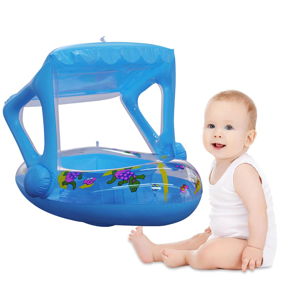 New Upgrades Baby Swimming Ring With Sunshade Canopy Inflatable Floating Kids Swim Pool Seat Safety 