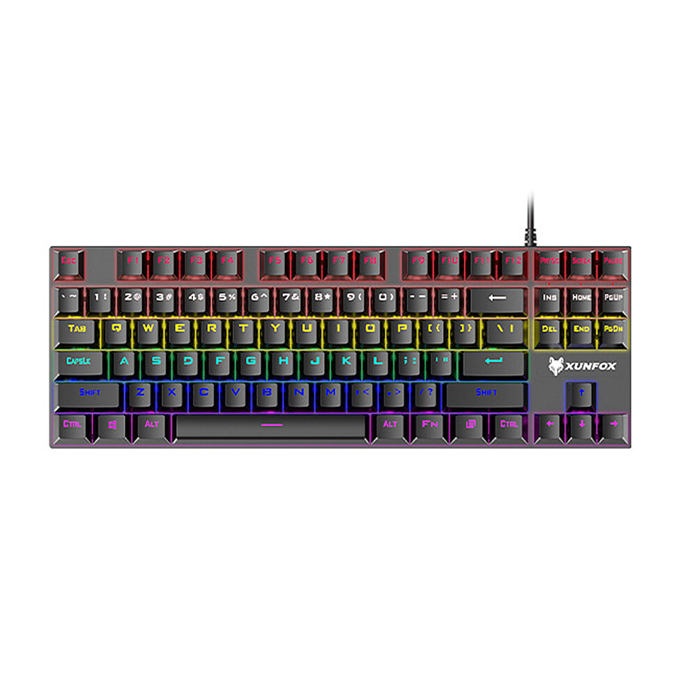 XUNSVFOX K80 Mechanical Keyboard 87 Keys Mixed-Color Keycaps Blue Switch USB Wired Rainbow Light 80% TKL Layout Gaming K