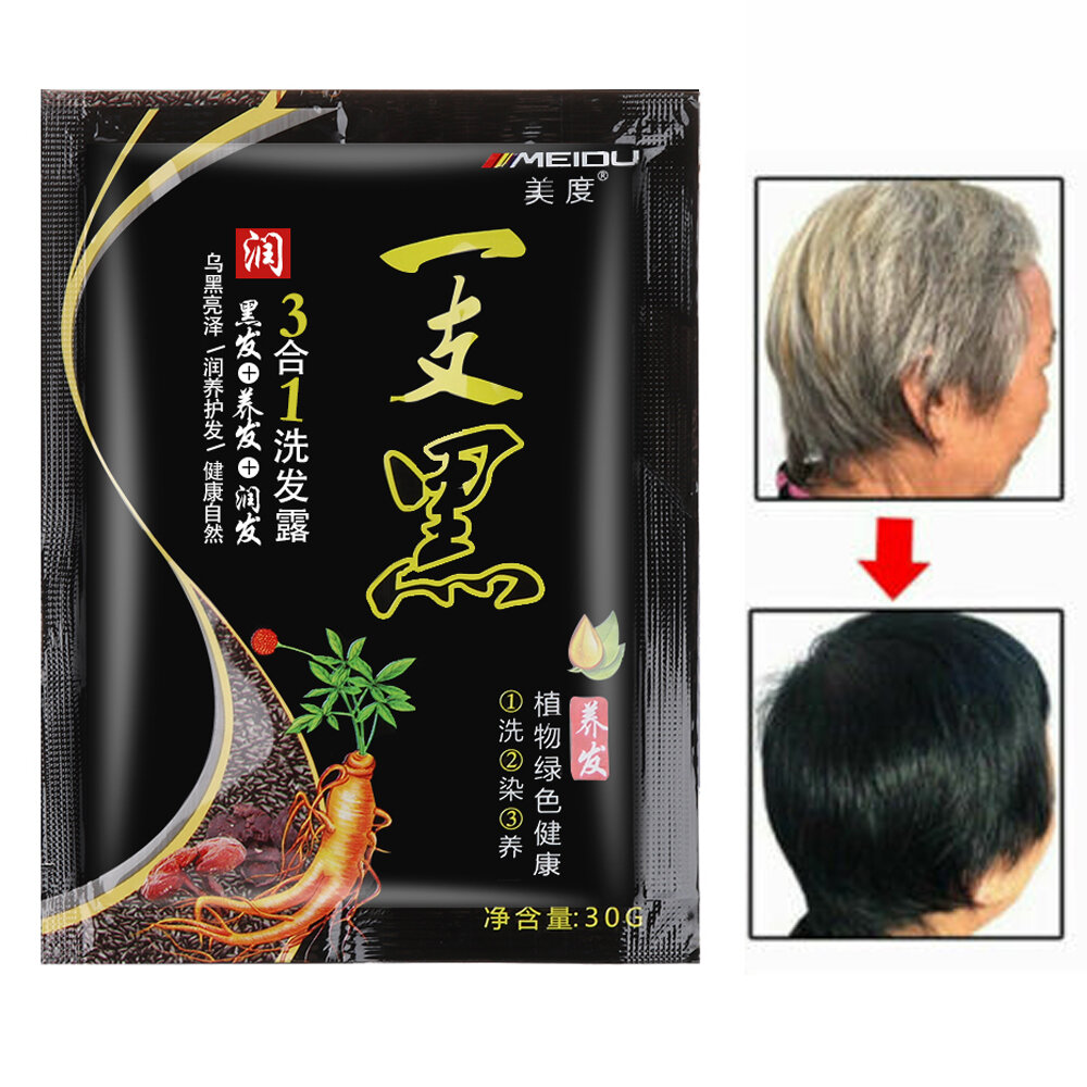 

30g Instant Hair Dye Color White Hair into Black Natural Shampoo Plant Ginger Extracts Mild Formula White Become Black