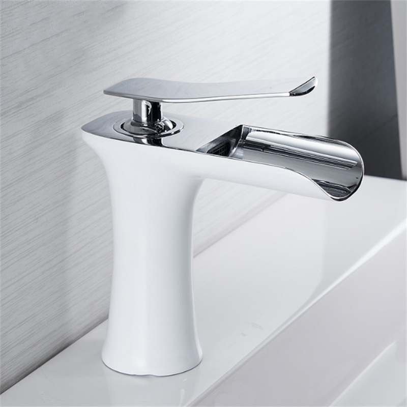 Bathroom Basin Waterfall Faucet Hot Cold Mixer Tap Single Hole Single HandleSink Modern Vanity Faucet