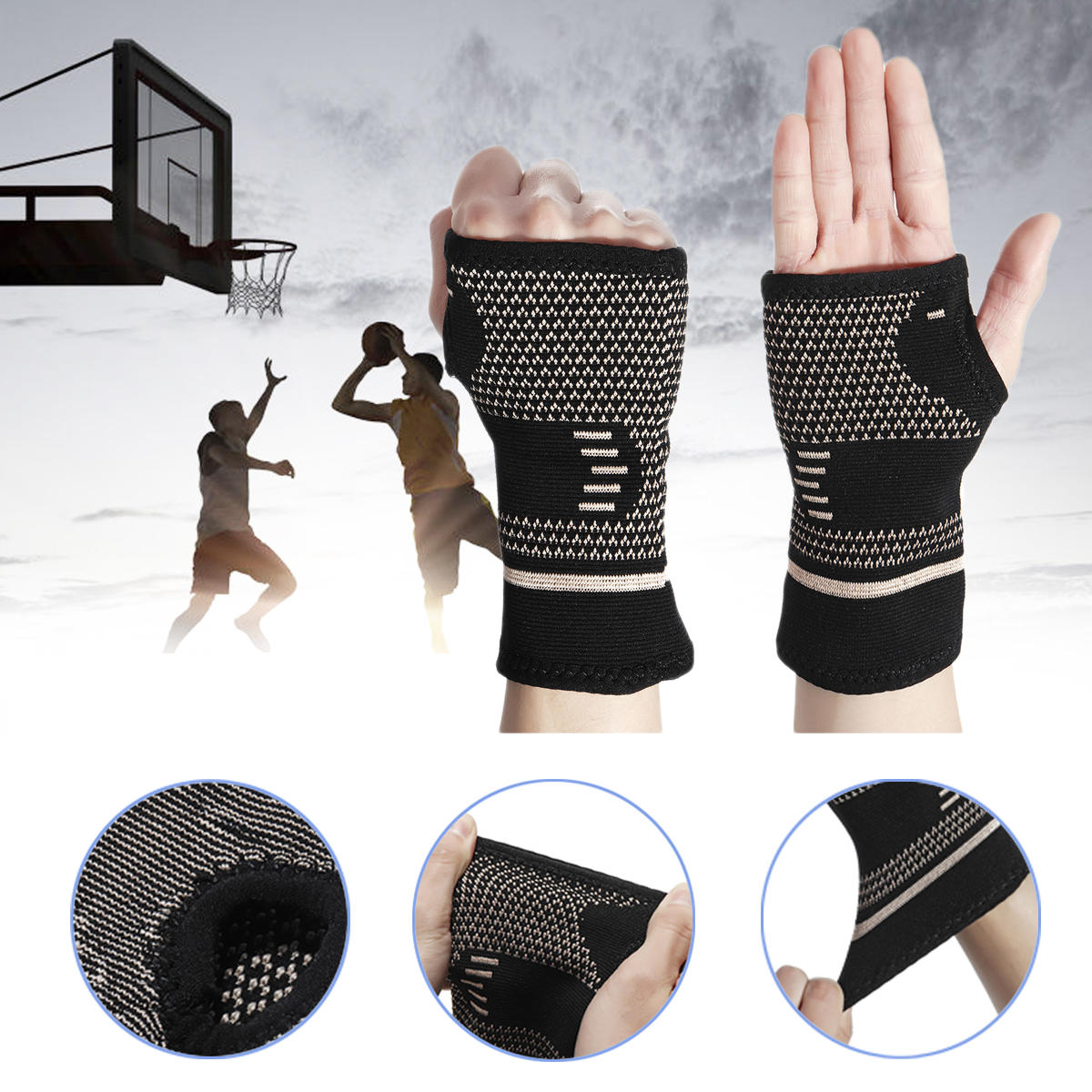 KALOAD 1PC Copper Infused Wrist Sleeve Palm Hand Support Outdoor Sports Bracer Support Fitness Prote