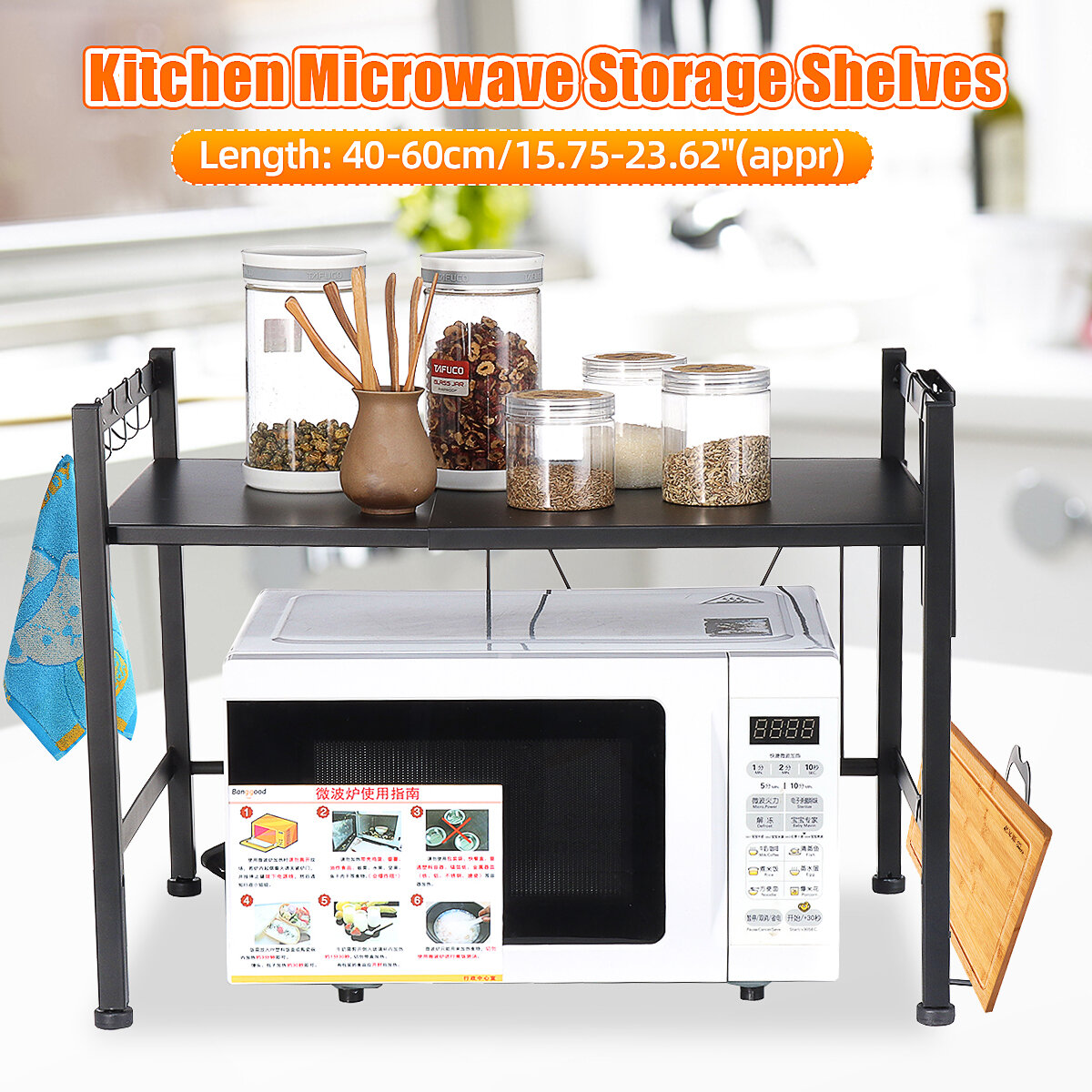 Bakeey kitchen storage rack telescopic shelf simple double-layer space-saving stove top rack microwave storage rack