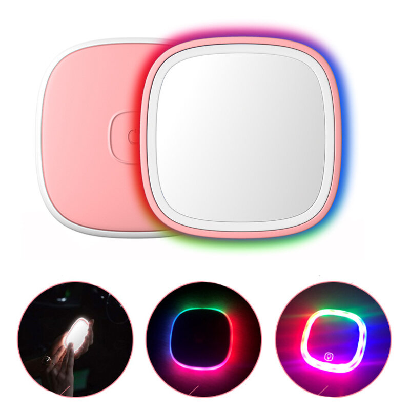 Travel Mini Fill Light Makeup Mirrors 3 Modes Colorful USB Charging Handheld Mirror Portable Power Bank