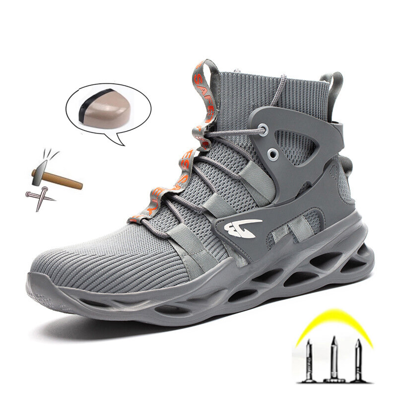TENGOO Breathable Men's Safety Shoes Steel Toe Work Shoes Waterproof SRA Non-slip EVA Men's Safety Sneakers