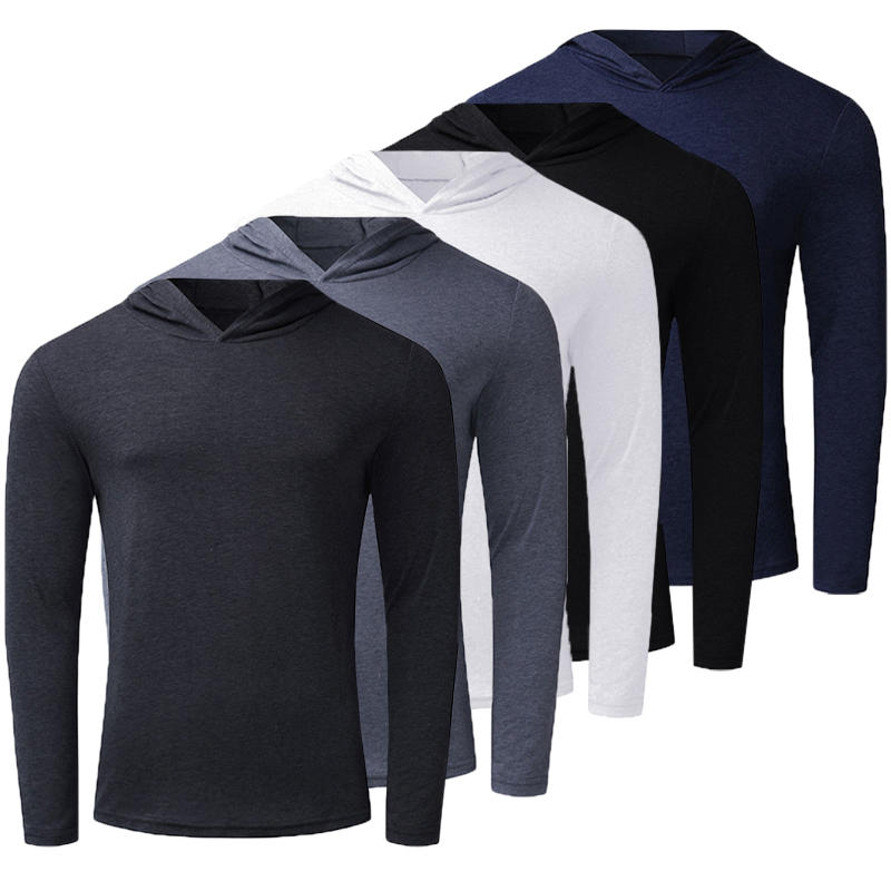 [FROM] Sweats à capuche légers à manches longues pour hommes Pulls molletonnés T-shirts Survêtement en coton à col en V