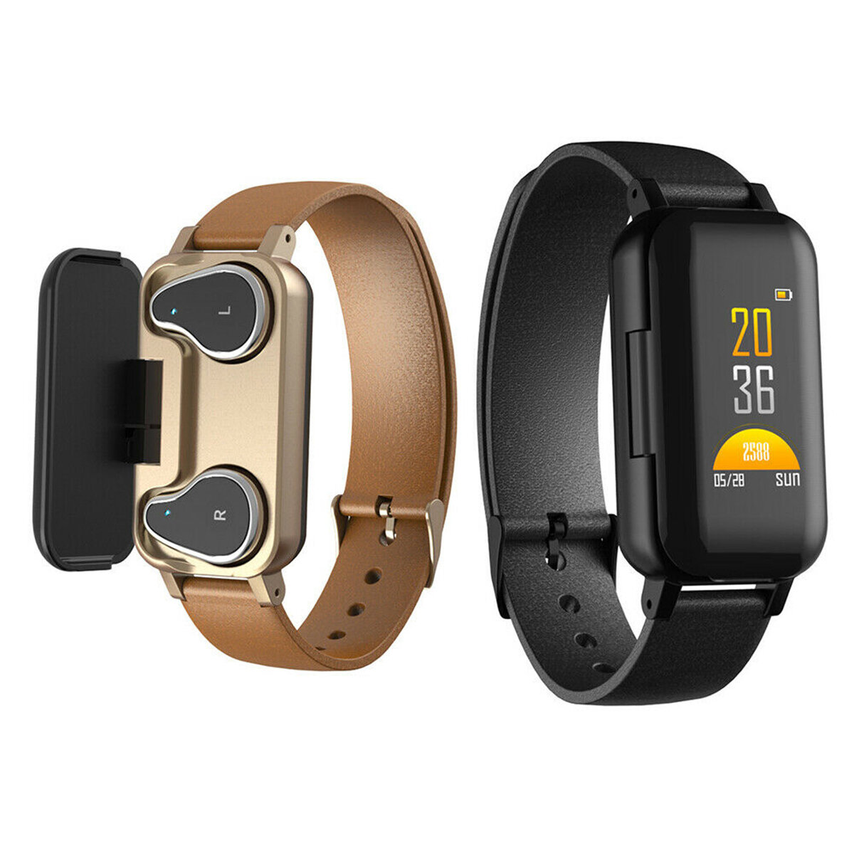 

Bakeey bluetooth 5.0 Smart Wireless Dual Headphone Wristband Heart Rate Monitor Long Standby Smart Watch
