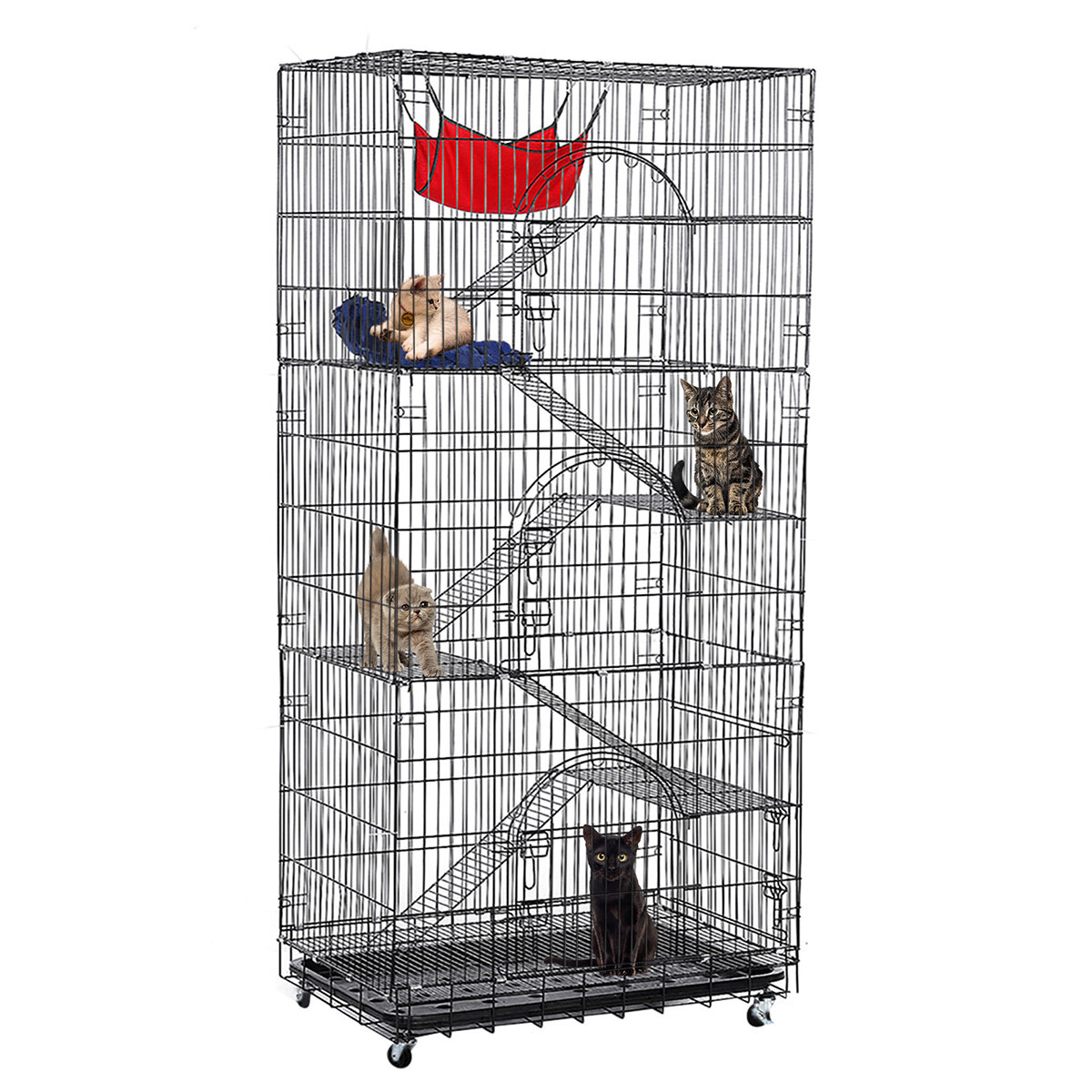 TOOCAPRO Oversized 6 Tier Cat Cage 77" Tall 1-5 Cats w/Hammock, Cat Bed & 5 Ramp Ladders 5 Platforms