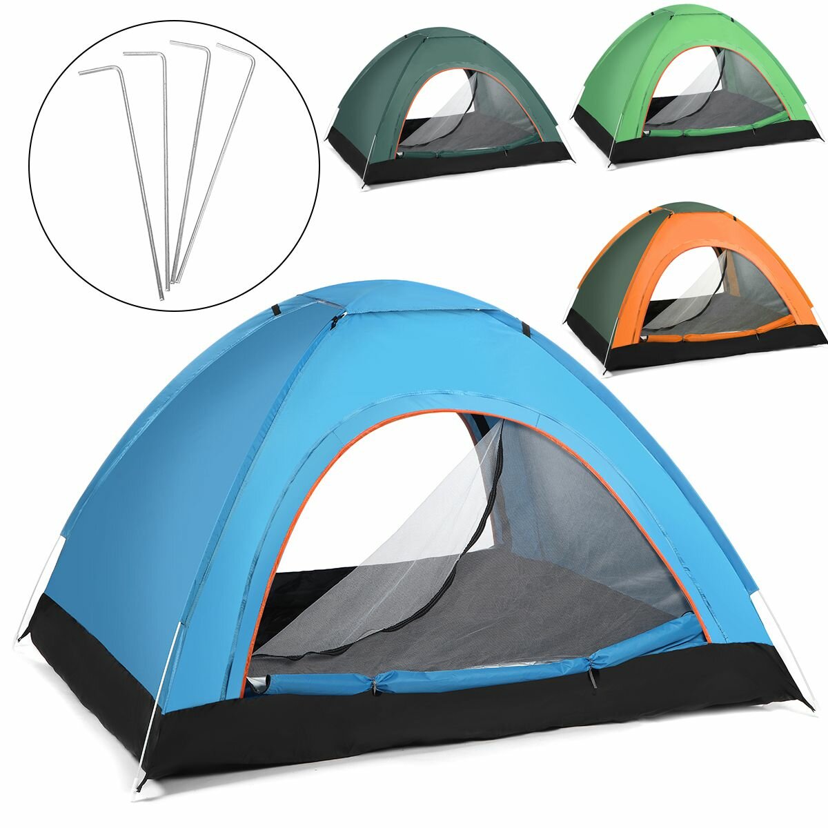 Tenda da campeggio per 2-3 persone completamente automatica, antivento, impermeabile e anti-UV per viaggi all'aperto, escursioni e spiaggia.