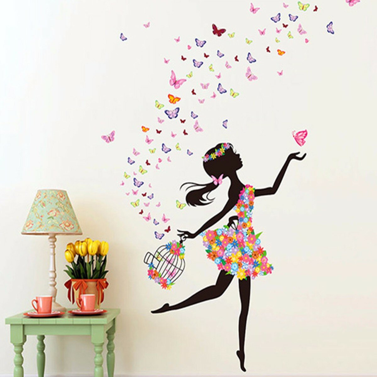 DIY Wall Stickers Flower Elf Dance Girl Butterfly Wallpaper Wall Decal Home Office Living Room Child