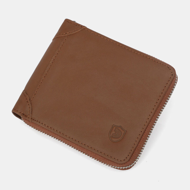 

Men Genuine Leather RFID Blocking Anti-theft Zipper Retro Cowhide Card Holder Wallet