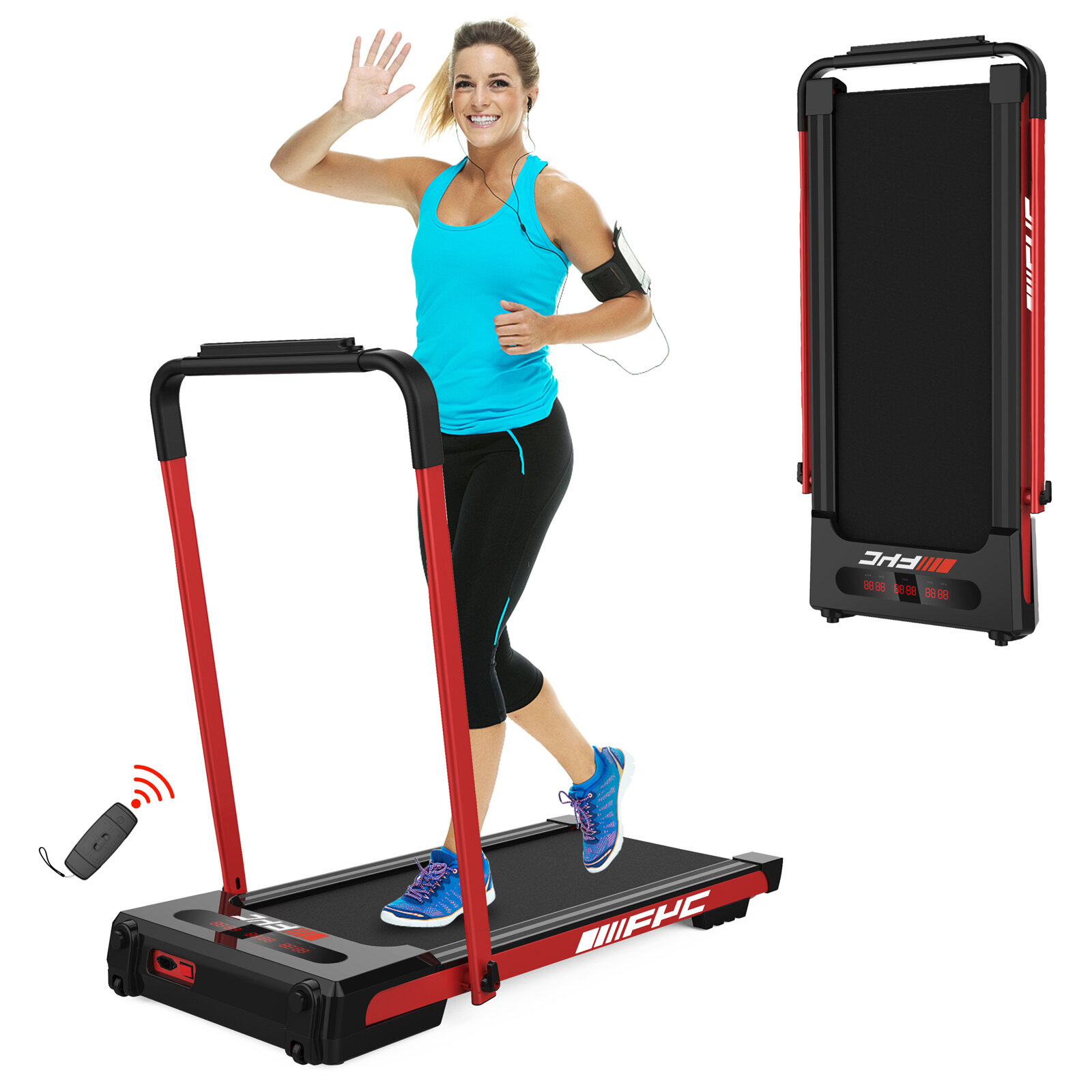 [USA Direct] FYC 2-in-1 Folding Treadmill 2.5 HP 1-12km/h Electric Running Machine with Remote Control LED Display Walki